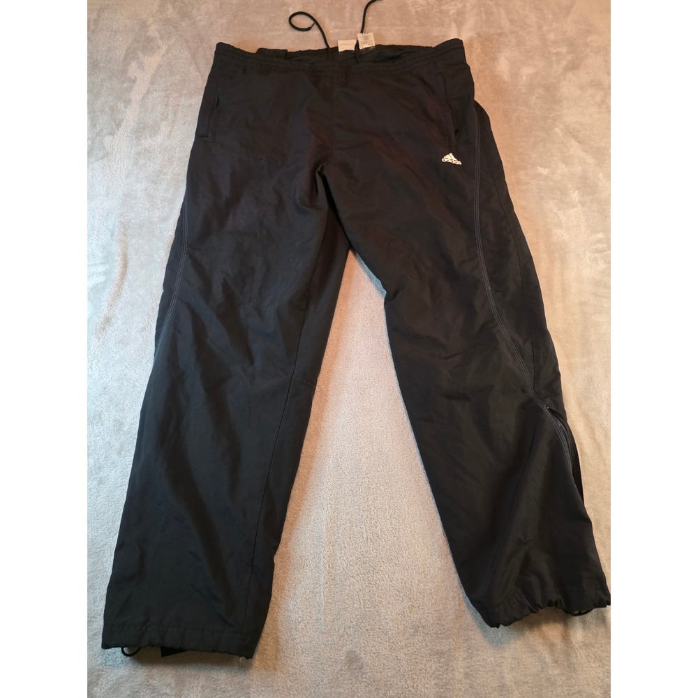 Adidas Track Pants Mens XL Black Mesh Lined Windbreaker Athletic Joggers